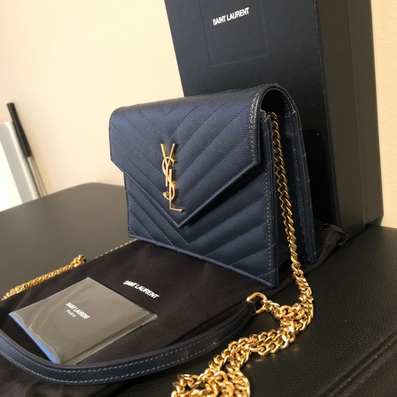 Brand New SAINT LAURENT Envelope Wallet on a Chain Embossed Leather - Picture 6 of 6